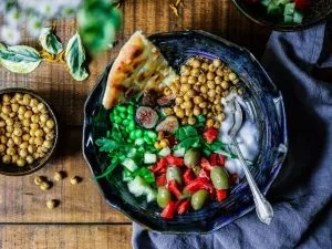 A plate of fresh Middle Eastern vegetables