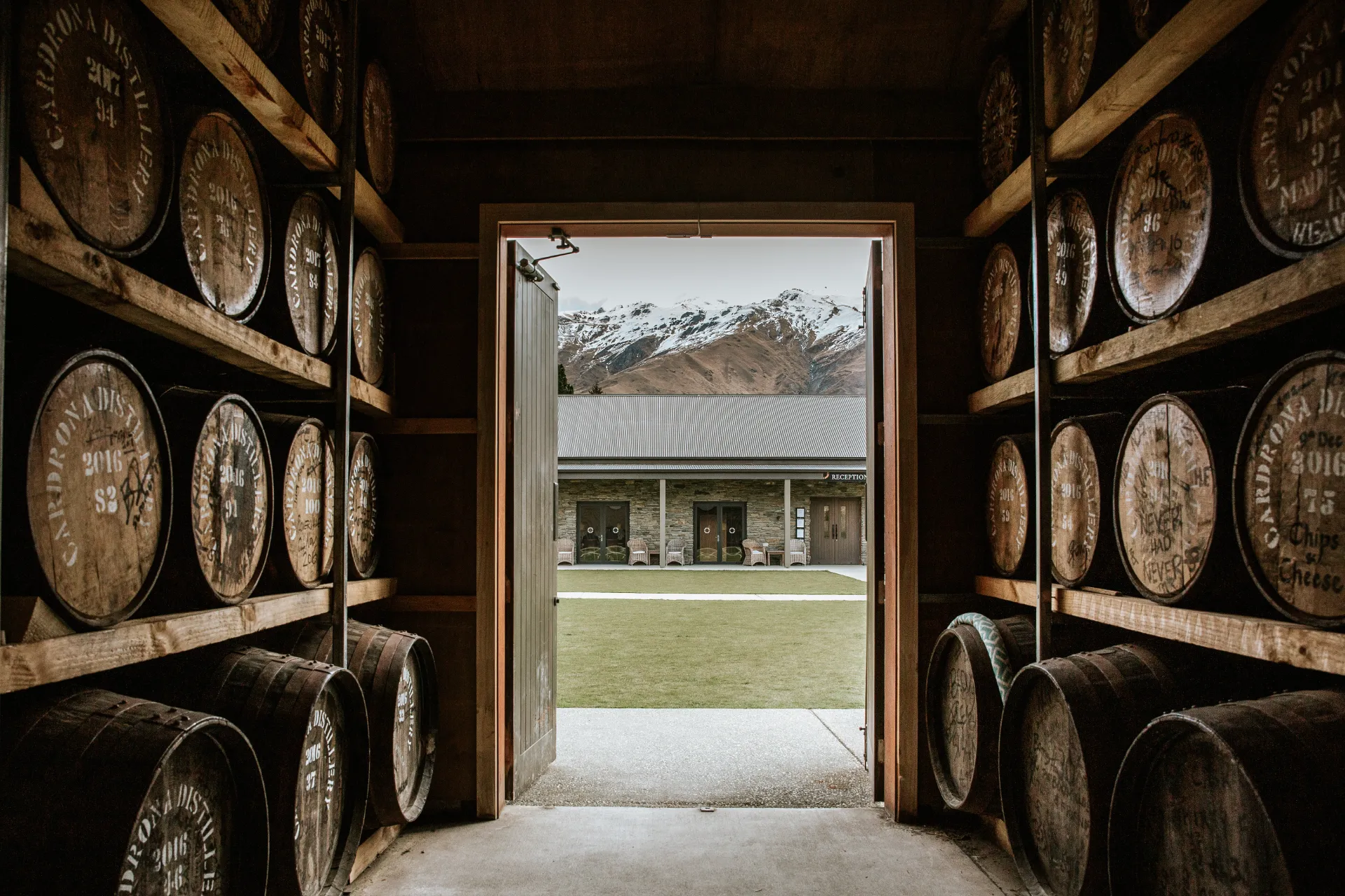 The barrel room at Cardrona Distillery in Cardr.ona