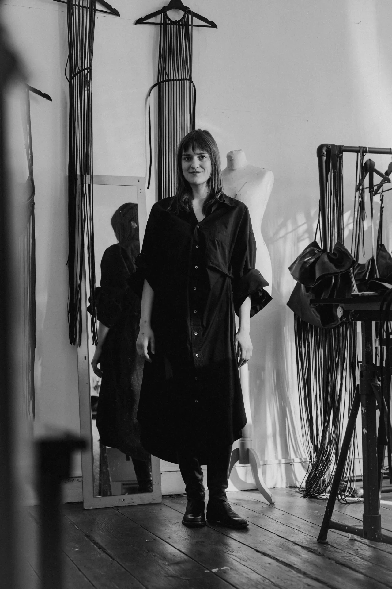 Antwerp handbag designer Marie Bernadette Woehrl in her studio